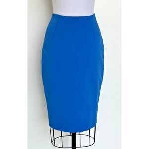 RET $895 Paula Hian Blue Julietta Knit High Waisted Fitted Knit Pencil Skirt Sm